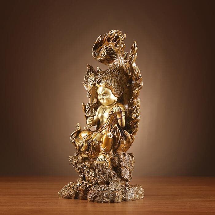 念珊閣仏像】極上彫り 仏像 銅製 不動明王（童形）銅像 坐像