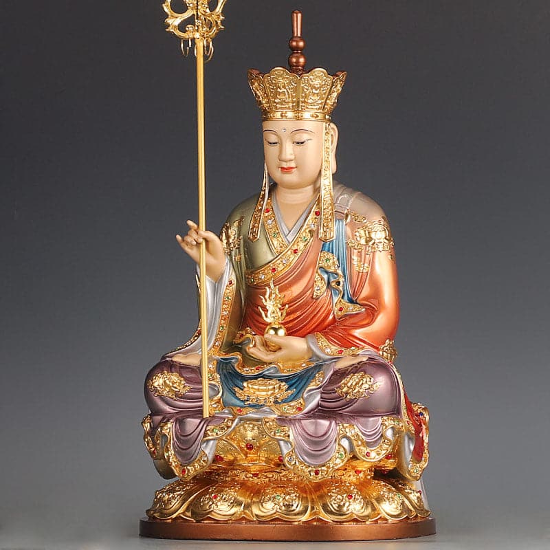 極上彫り 仏像 銅製 地蔵菩薩坐像 極彩色絵系 子供の守り神 地蔵様