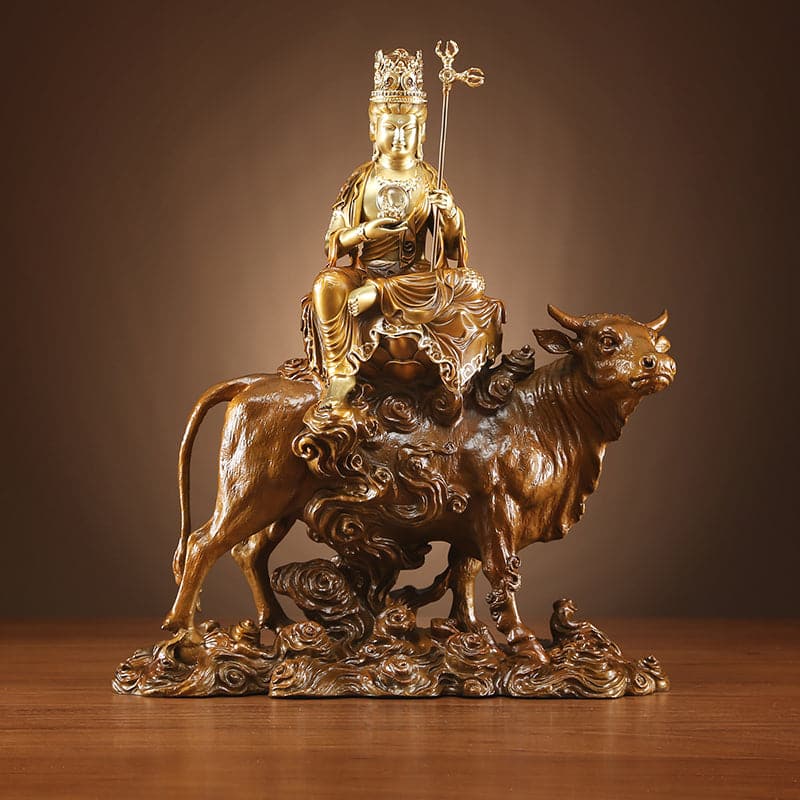 極上彫り 仏像 銅製 牛上虚空蔵菩薩 銅像