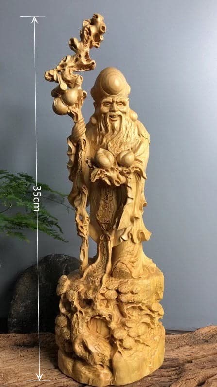 木彫り 仏像 七福神 寿老人 置物 縁起物 福禄寿の通販