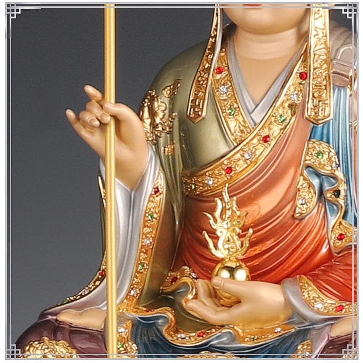 極上彫り 仏像 銅製 地蔵菩薩坐像 極彩色絵系 子供の守り神 地蔵様